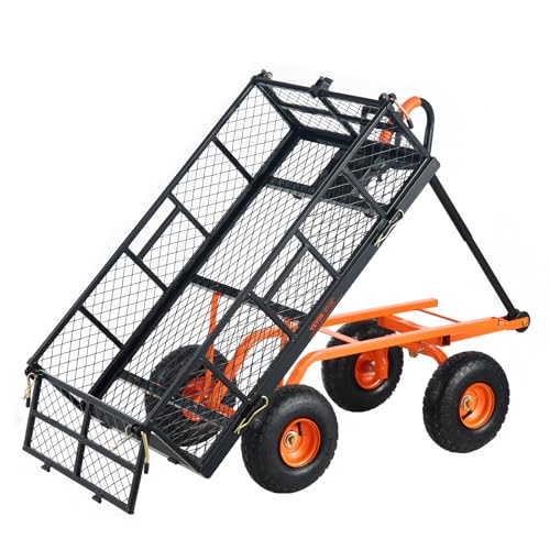 VEVOR 400lbs Steel Garden Dump Cart, Heavy Duty Garden Wagon Yard Dump Wagon with Removable Sides, Convert to Flatbed, Utility Liner, 10in All Terrain Wheels - size: 400 lbs