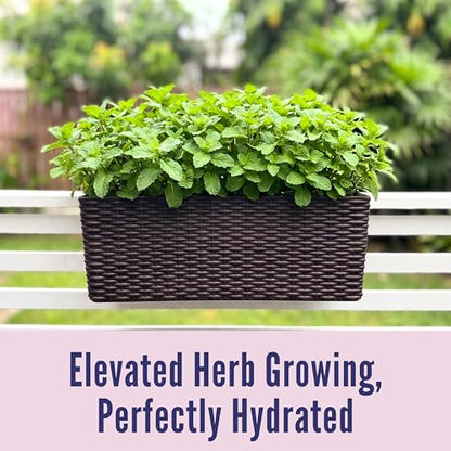 LaLaGreen Deck Railing Planter Box (20 Inch, 4 Pack) Brown Rectangular Window Flower Boxes with Bracket, Self Watering System Hanging Planter Box for Outdoor Plant Container Herb Rail Fence Balcony - color: Brown X 4