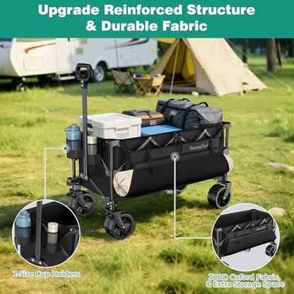 SUNNYFEEL 300L Collapsible Wagon Cart with Big Wheels, 550LBS, Black - color: Black