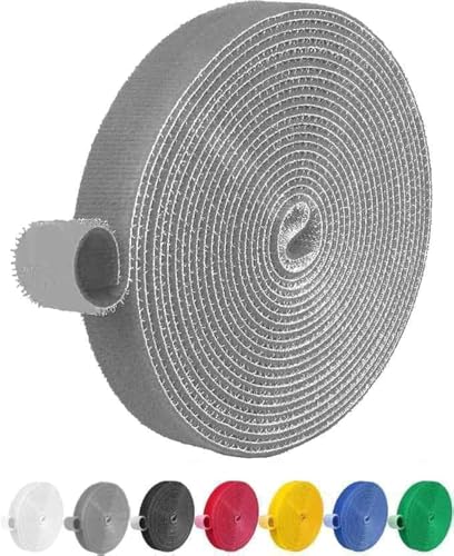 IFNOW 32FT Reusable Fastening Tape Cable Ties Double-Sided Hook-and-Loop Cable Management Tape Strength and Durability 0.4''/Width (1, Gray) - color: Gray