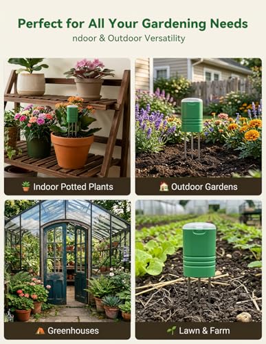 Nexuslab Wireless Soil Moisture Meter with LCD Receiver – 3‑Probe 3‑in‑1 Sensor (Moisture, Temperature, Light), 230 ft RF Range, Waterproof, Long Battery Life for Indoor/Outdoor Plants and Gardens - size: Main Unit + 4 Sensors