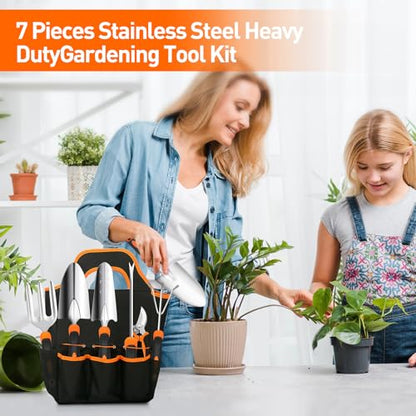 APSARAS USA Gardening Tool Set,Stainless Steel Heavy Duty Gardening Tools, Garden Tool Set with Non-Slip Rubber Grip,600D Oxford Cloth Storage Tote Bag, Perfect Garden Tools Gifts for Father - style: Stainless Steel Heavy Duty