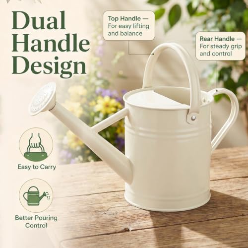 1 Gallon Metal Watering Can for Indoor Outdoor Plants, Warm White - color: Warm White