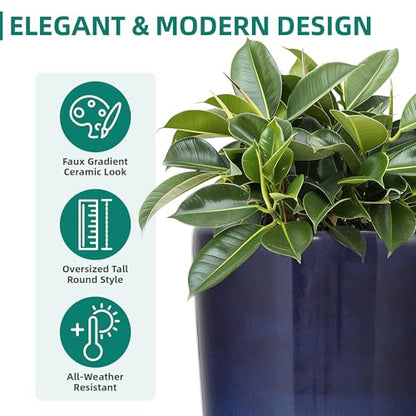 22.8" Gradient Blue Resin Tall Outdoor Planters with Drainage Holes - color: 22.8"h-faux Blue Ceramic