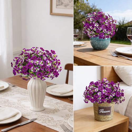 Artificial Flowers for Outdoor Faux Pansies Fake Flowers Plants,12 Bundles - color: Light Purple Red Lotus