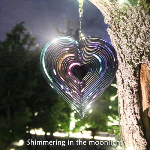 Phuryllic Wind Spinners Outdoor, Garden Decor, Bird Deterrents for Outside, 3D Metal Yard Decorations for Patio & Backyard, Unique Gardening Gifts for Women & Moms - 10in Purple Heart