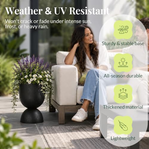 KOL 15 Inch Tall Planters, Black Plastic Urn Planters, 2 Pack - color: Black, size: Bundle: 15"+15"