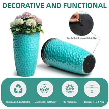 24" Tall Large Planters for Outdoor Plants, Turquoise Ceramic-Look - color: 23.8"h-turquoise Hammered