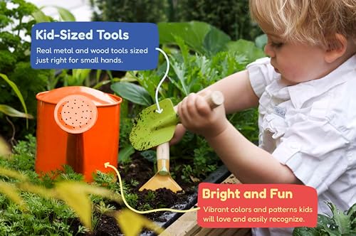 Kinderific Gardening Set, Tool Kit, for Kids, STEM, Includes Tote Bag, Spade, Watering Can, Rake, Fork, Trowel and Gloves (Sunshine) - color: Sunshine