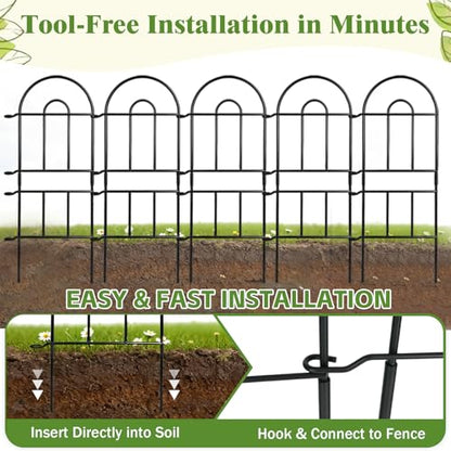 Tall Garden Fence, 32in(H) x 8.25ft(L), 9 Pack Black Metal Fence