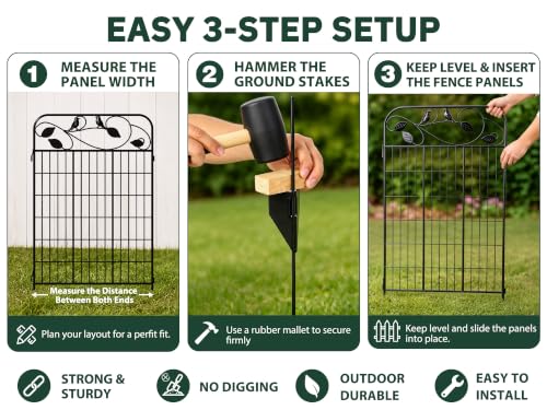 Decorative Garden Fence, 32in H x 12ft L Metal Animal Barrier Fence, Rustproof Dog Fence Outdoor, 10 Panels Sturdy No Dig Garden Border Fence for Flower Beds, Landscaping and Yard - size: 10 Panels-32in(H)x22.5ft(L)-Flat