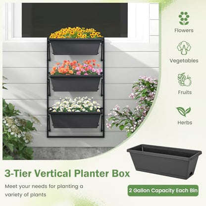 HAPPYGRILL 3-Tier Vertical Hanging Planter, Garden Wall Planter Box