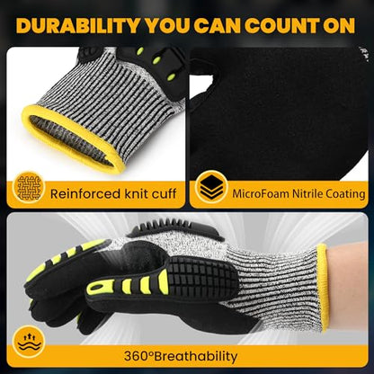 Safety Work Gloves for Men Women, Impact Gloves with Cut Resistant Protection - size: Medium