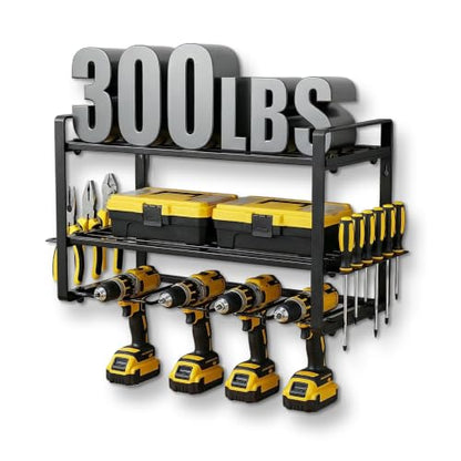3-Layer Power Tool Organizer Wall Mount, Garage Wall Tool Organizer with Drill Holder, Heavy Duty Metal Shelf for Garage & Workshop