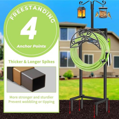 TomCare Garden Hose Holder, 4 Spikes Water Hose Hanger for 160FT Hose - color: Deep Black