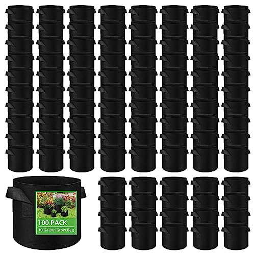 LITLANDSTAR 100-Pack 10 Gallon Grow Bags, Heavy Duty Thickened Nonwoven Aeration Fabric Pots with Handles, Aeration Grow Bags for Vegetable/Flower/Plant - size: 10 Gallon