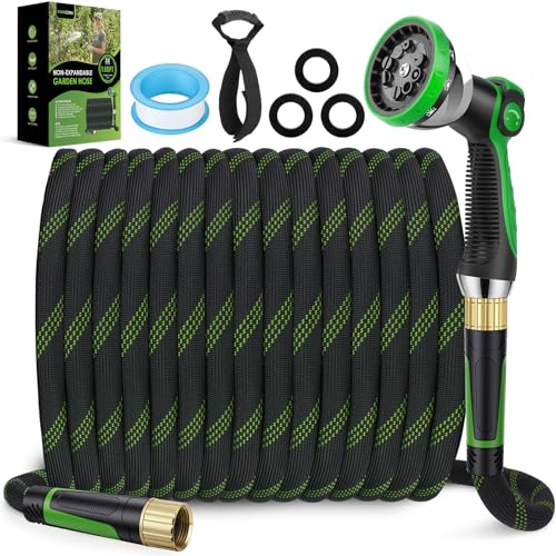 75 ft Non-Expanding Garden Hose, 360° Anti-Kink Swivel Fittings - color: Green, size: 75ft