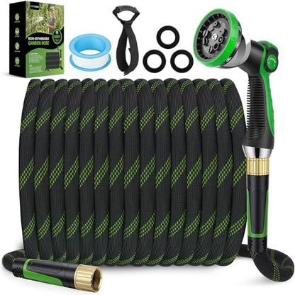 75 ft Non-Expanding Garden Hose, 360° Anti-Kink Swivel Fittings - color: Green, size: 75ft