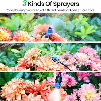 Quick-Connect Automatic Drip Irrigation System Kit – 230FT Garden Watering Kit with Adjustable Nozzles & Sprinklers for Greenhouse, Lawn, and Potted Plants Watering System