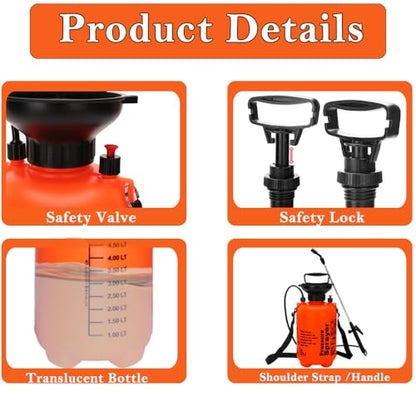 5L Garden Pressure Sprayer, Portable Hand Pump Sprayer for Yard Care - color: 5L-Orange