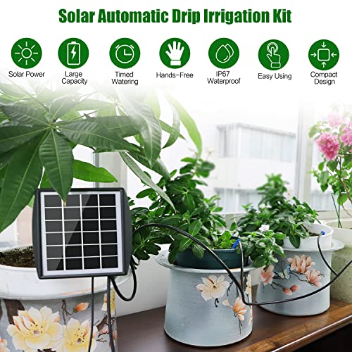 Solar Automatic Drip Irrigation Kit System, JIYANG Solar Powered Auto Easy DIY Watering Device Supported Pots Plants, 6 Timing Modes with Anti-Siphoning Device (Supported 10 Pots, 6Timing Modes) - size: 10 Pot-Drip Irrigation