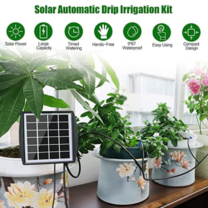 Solar Automatic Drip Irrigation Kit System, JIYANG Solar Powered Auto Easy DIY Watering Device Supported Pots Plants, 6 Timing Modes with Anti-Siphoning Device (Supported 10 Pots, 6Timing Modes) - size: 10 Pot-Drip Irrigation