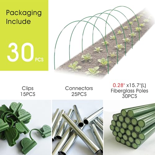 RIFNY Garden Hoops for Raised Beds, Greenhouse Hoops for Row Cover, 30 PCS - style: 30Pcs-Green-0.28" Dia