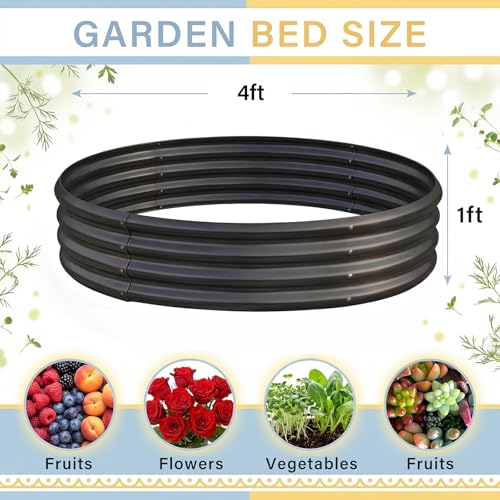 Land Guard Galvanized Raised Garden Bed, Planter Raised Garden Beds Outdoor, Round Clearance Raised Garden Beds for Gardening Vegetables 4x4x1ft (Gray)…… - color: 2-grey, size: 4×4×1ft