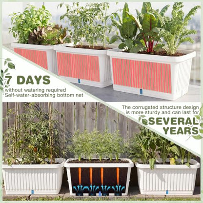 3 Pcs Large Rectangular Planter Boxes Outdoor, White, 20 Inches - color: White, size: 20 Inches