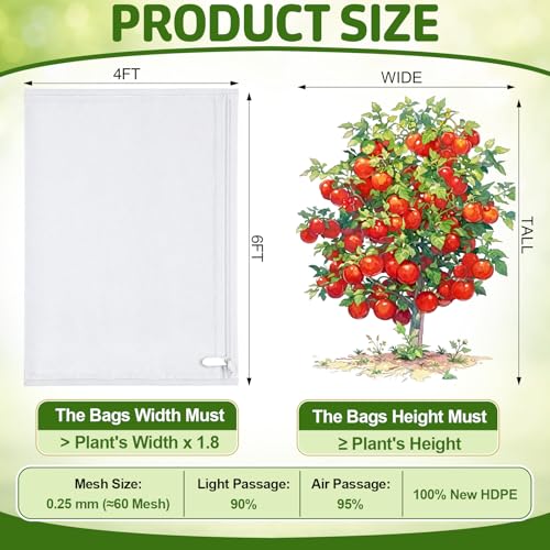 6 Pack Fruit Tree Netting Bags with Zipper and Drawstring, 4 x 6 ft