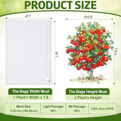 6 Pack Fruit Tree Netting Bags with Zipper and Drawstring, 4 x 6 ft