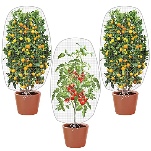 Alpurple 3 PCS Insect Bird Barrier Netting Mesh with Drawstring- 3.2 x 2.6 Feet Fruit Tree Net-Garden Netting Plant Cover for Protect Plant Fruits Flower from Insect Bird Eating - color: 3 Pcs, size: 2.62x3.28 ft