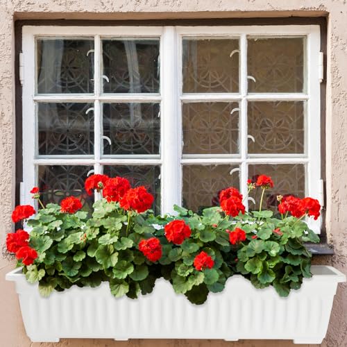 FillTouch 6 Pack Window Flower Box Planter White Rectangle Planter, 27 Inch - size: 27 Inch