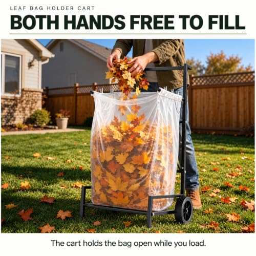Leaf Bag Holder Cart with Wheels, 2-in-1 Heavy Duty Hand Truck