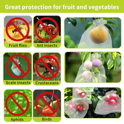 50PCS Fruit Protection Bags, 6x9 Inch White Fruit Netting Cover Bags Drawstring Mesh Fruit Protectors Pest Barrier for Plant Fruit Flower Veggies Garden - size: 50PCS 6x9 inches
