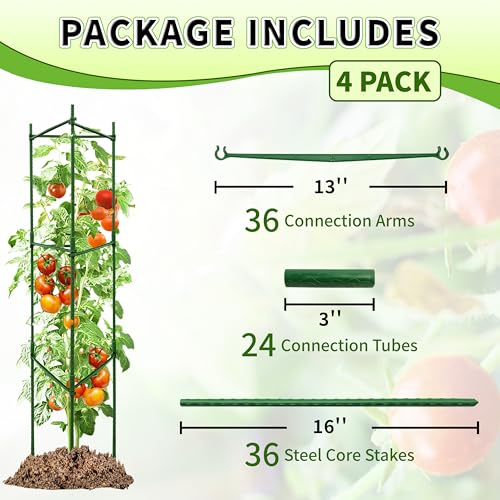 TCBWFY 4-Pack 48-Inch Adjustable Tomato Cages, Heavy-Duty Metal Plant Support Trellis for Garden and Pots, DIY Tomato Stakes, Height Adjustable 16 to 192 Inches - size: 48"-4pcs