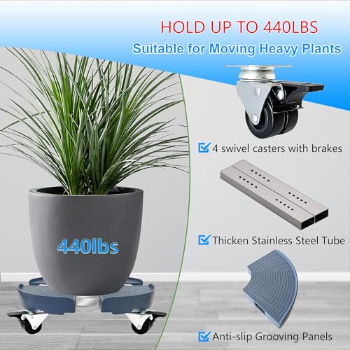 CASIMR Plant Caddy with Wheels, Heavy Duty 440lbs Capacity Rolling Plant Stand, 15-20 Inch Adjustable Indoor Outdoor Plant Dolly, Round Plant Roller Base Flower Pot Rack Holder Trolley Casters Tray, Blue+Black - color: Blue+Black