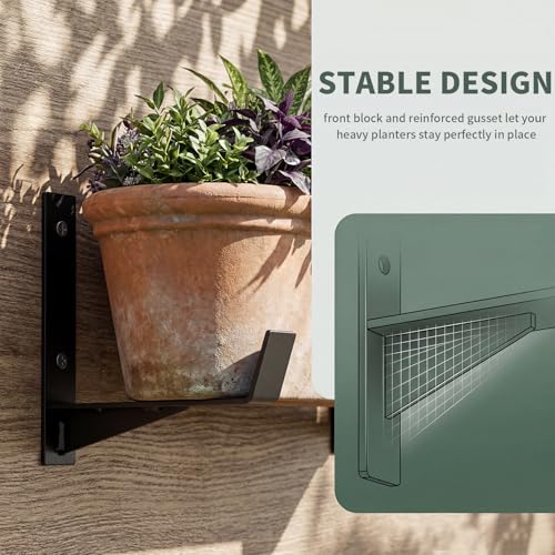 Window Box Brackets, 6 inch Flower Planter Box Brackets, Heavy Duty Metal Flower Box Wall Mounting Hooks for Railings, Garden, Balcony, Fences, Black(4 Pack ) - size: 4 Pack