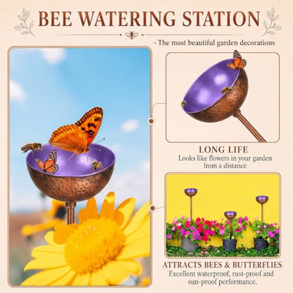 Teenyyou 9 Pcs Bee Watering Station for Garden Metal Watering Cup, Colorful - color: Colorful