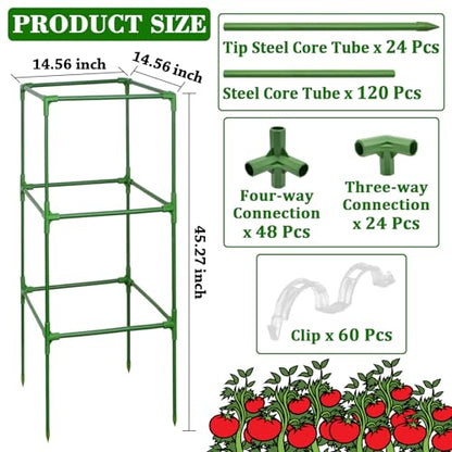 ZeeDix 6 Pack Square Tomato Cages for Garden with Clips 45 Inch - color: Green-6 Pack, size: 45-inch