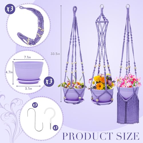 3 Pack Crochet Macrame Plant Hanger, Hanging Planters for Indoor Plants