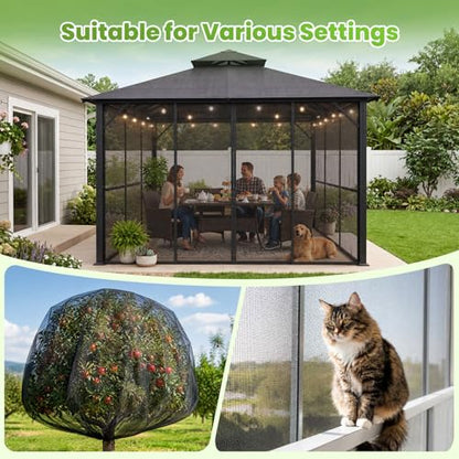 Jevrench 10 x 25 ft Strong PP Garden Netting, Mosquito Net for Patio, Black - size: 10 x 25 ft