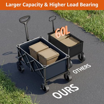 Collapsible Wagon Cart with Wheels & Reflective Stripe 280lbs Heavy Duty - color: Navy Blue, size: Medium
