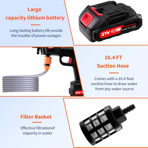 Cordless Portable Washer, 60Bar Handheld Washer, Battery Operated, Washer with Foam Pot, Cleaner with 5m Elastic Hose, for Car Home Outdoor Patio Garden, Lightweight Car Washer