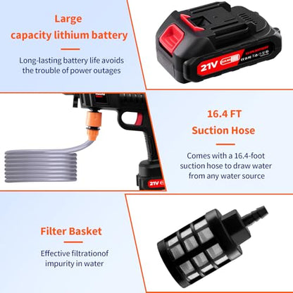 Cordless Portable Washer, 60Bar Handheld Washer, Battery Operated, Washer with Foam Pot, Cleaner with 5m Elastic Hose, for Car Home Outdoor Patio Garden, Lightweight Car Washer