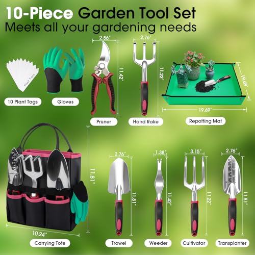 WOWBOX Garden Tools Set, 10 PCS Heavy Duty Gardening Hand Tools Kit, Red - style: Black Red