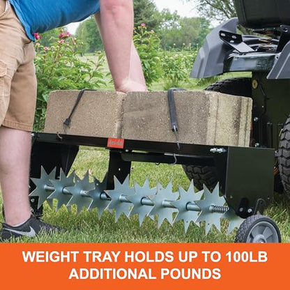 Agri-Fab 45-0544 40 inch Tow Behind Spike Aerator for Aerating Lawns; 10 Galvanized Steel Spike Disks, Universal Hitch, Black