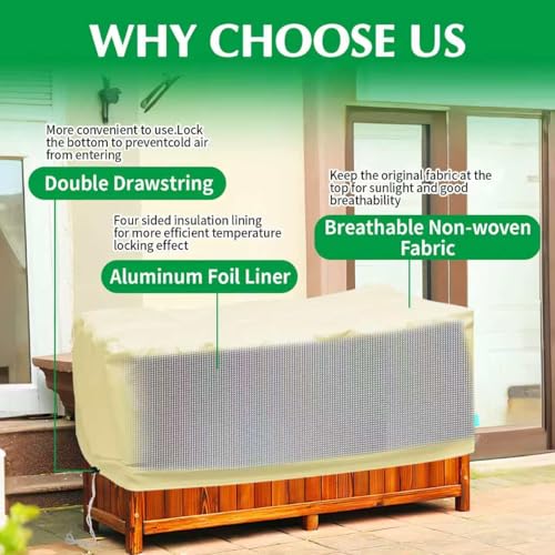 2 Pack 59" x 35" x 17" Upgraded Insulation Raised Garden Bed Cover with Thermal Aluminum Film Liner, Rectangular Plant Covers Freeze Protection Outdoor Winter Plants Frost Covers Blanket - color: White