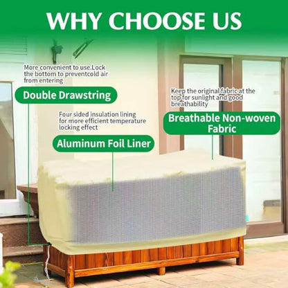2 Pack 59" x 35" x 17" Upgraded Insulation Raised Garden Bed Cover with Thermal Aluminum Film Liner, Rectangular Plant Covers Freeze Protection Outdoor Winter Plants Frost Covers Blanket - color: White