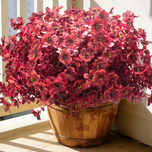 20 Bundles Fall Artificial Mums UV Resistant Outdoor Porch Decor( Wine Red) - color: Wine Red